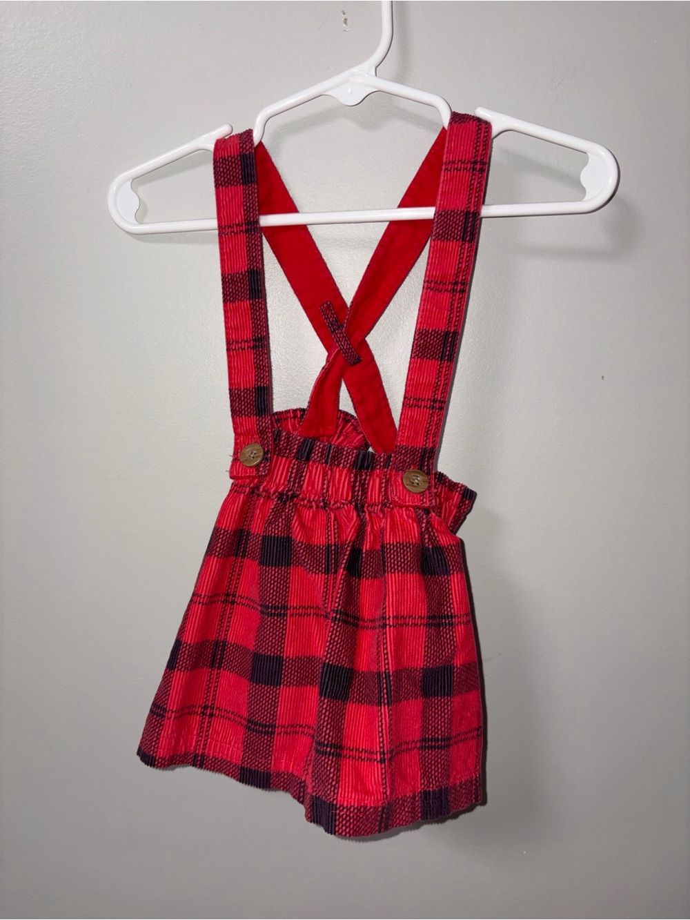 Carters Red & Black Plaid Jumper Suspenders Skirt 9M Festive Holiday